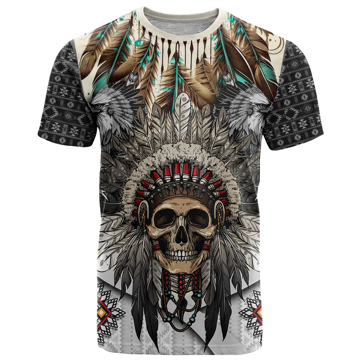 Native American Skull With Eagle Warriors T Shirt - Wonder Print Shop