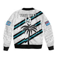 (Custom Text And Number) Fiji Rugby Tapa Pattern Fijian 7s White Bomber Jacket - Wonder Print Shop