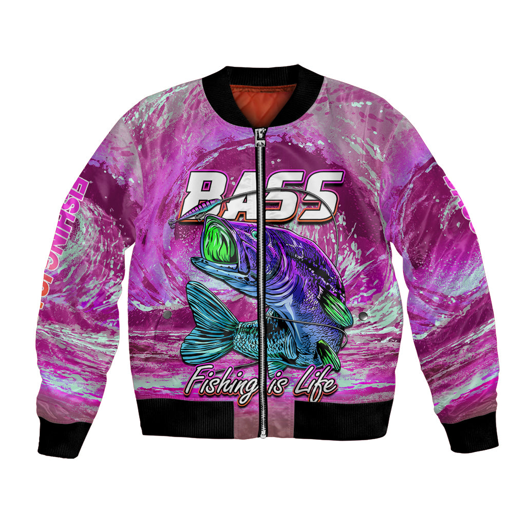 Bass Fishing is Life Hook Sport Largemouth Pink Bomber Jacket LT9 - Wonder Print Shop
