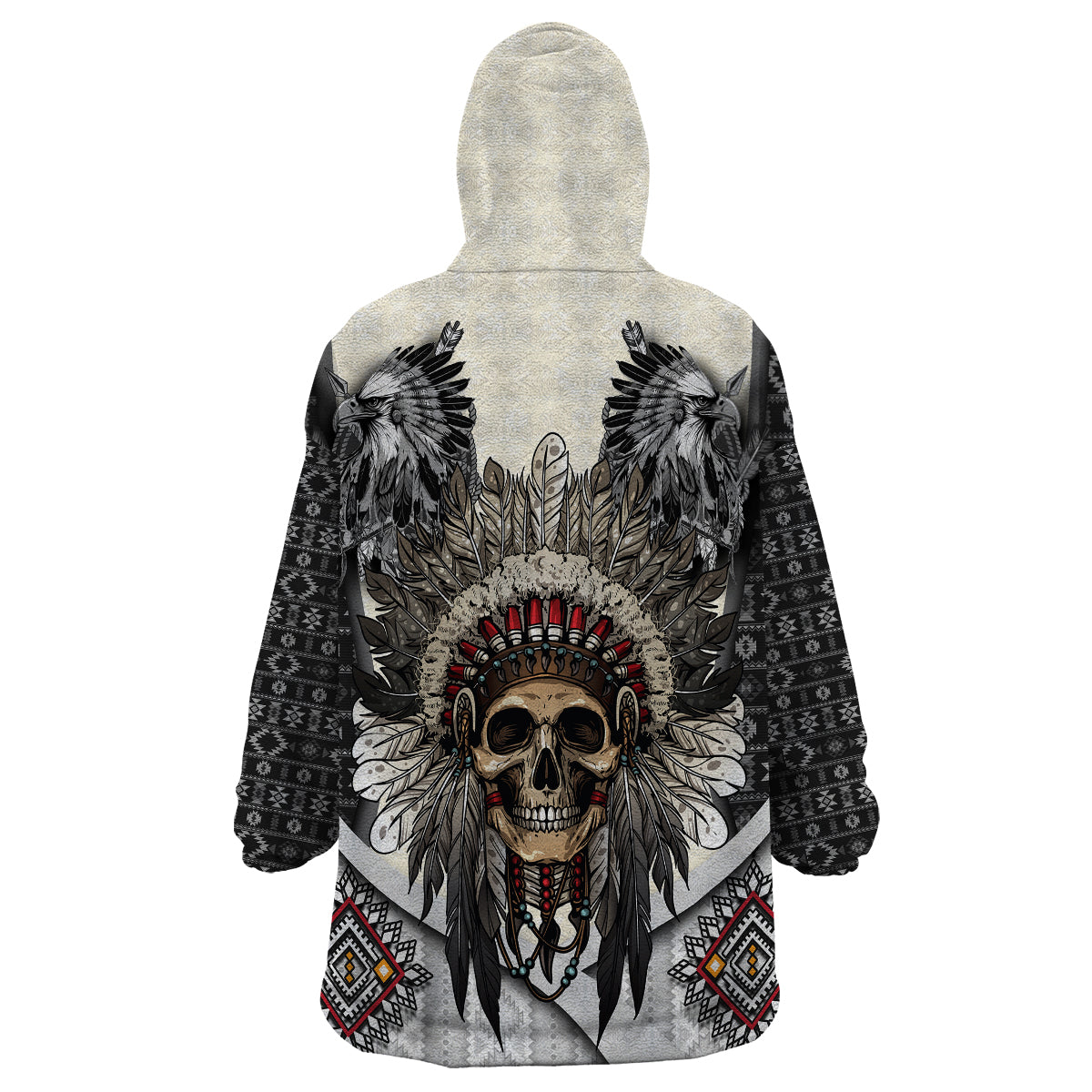 Native American Skull With Eagle Warriors Wearable Blanket Hoodie - Wonder Print Shop