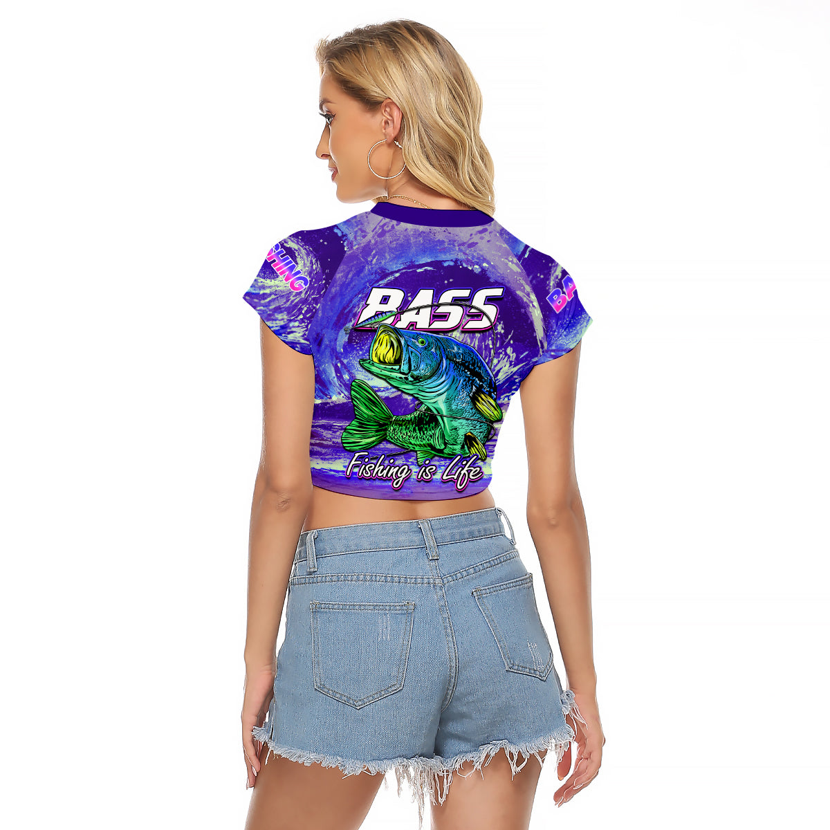 (Custom Personalised) Bass Fishing is Life Hook Sport Largemouth Purple Raglan Cropped T Shirt - Wonder Print Shop