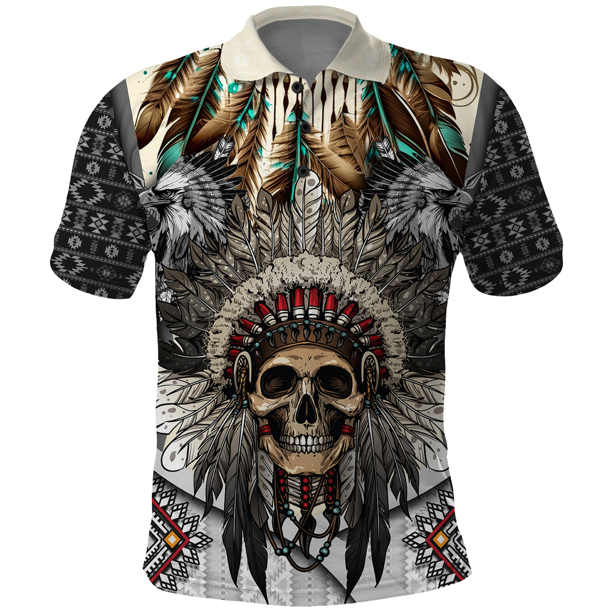 Native American Skull With Eagle Warriors Polo Shirt - Wonder Print Shop