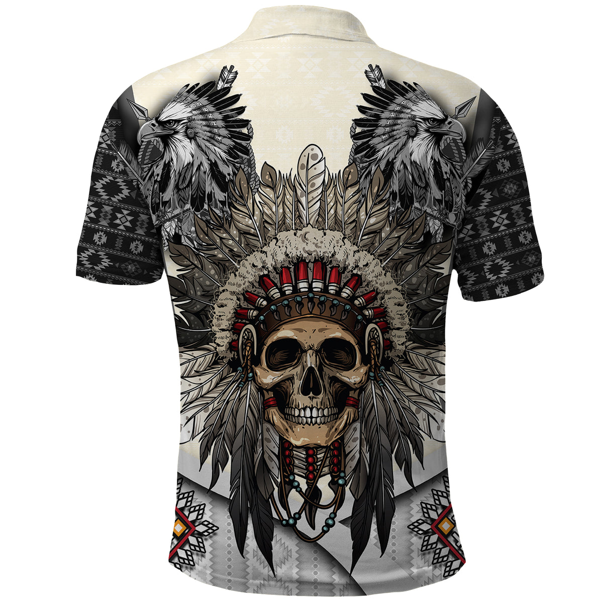 Native American Skull With Eagle Warriors Polo Shirt - Wonder Print Shop