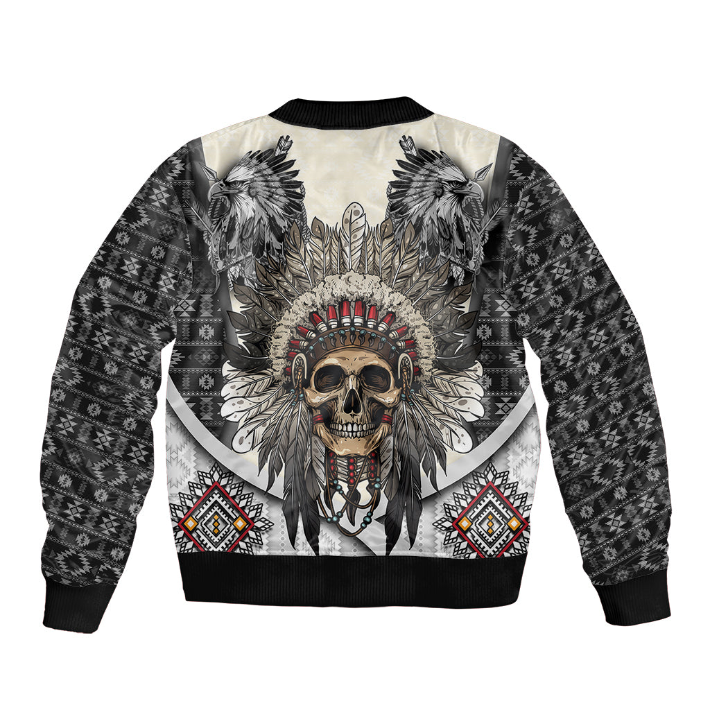 Native American Skull With Eagle Warriors Sleeve Zip Bomber Jacket - Wonder Print Shop