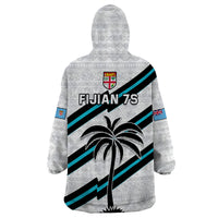 Fiji Rugby Tapa Pattern Fijian 7s White Wearable Blanket Hoodie - Wonder Print Shop