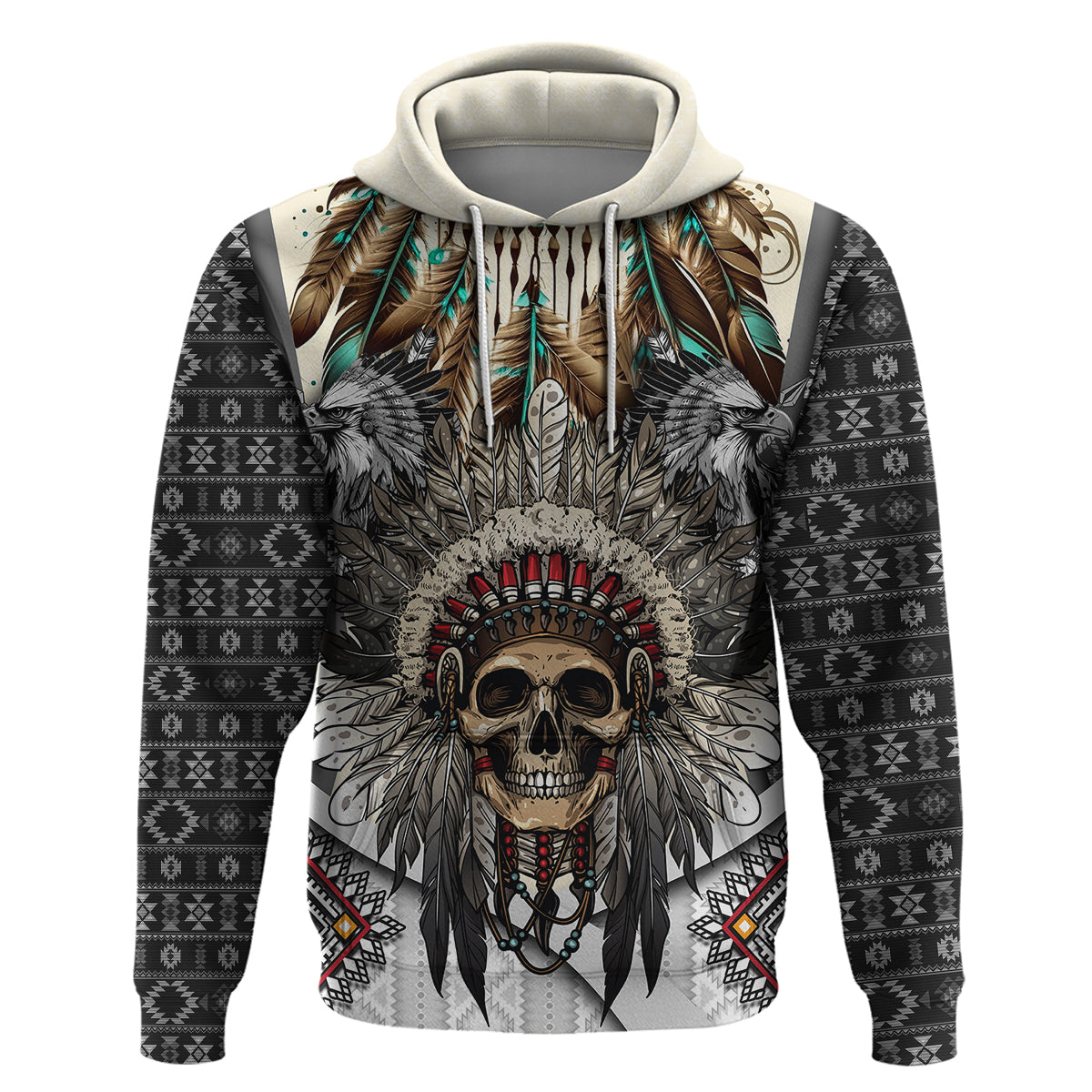 Native American Skull With Eagle Warriors Hoodie - Wonder Print Shop