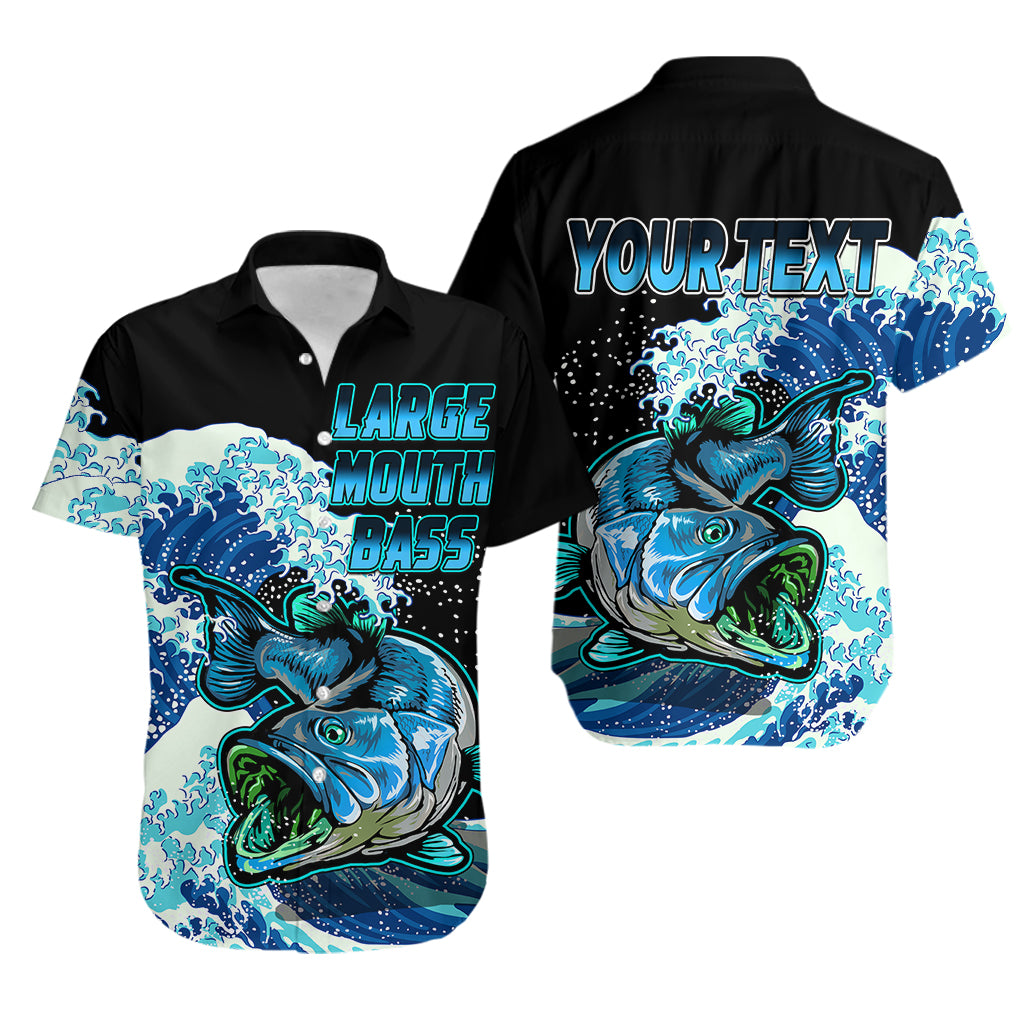 (Custom Personalised) Bass Fishing Blue Hawaiian Shirt - Wonder Print Shop