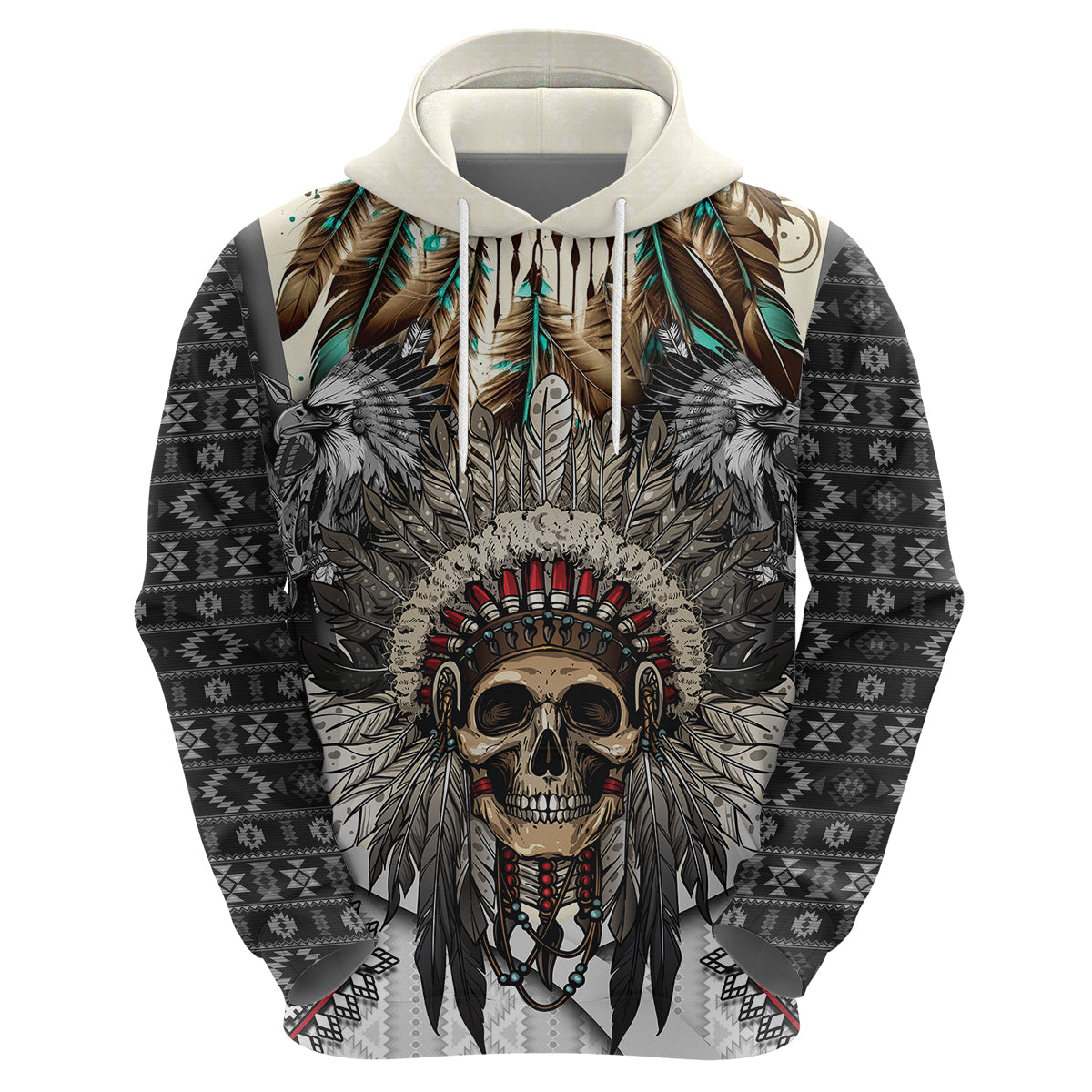 Native American Skull With Eagle Warriors Hoodie - Wonder Print Shop