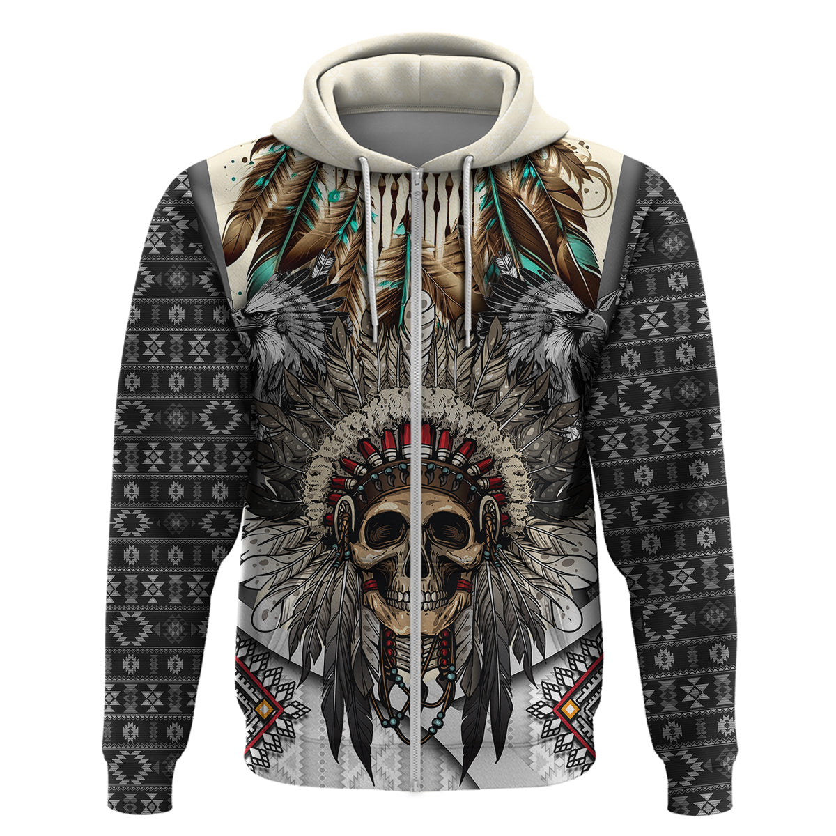 Native American Skull With Eagle Warriors Hoodie - Wonder Print Shop