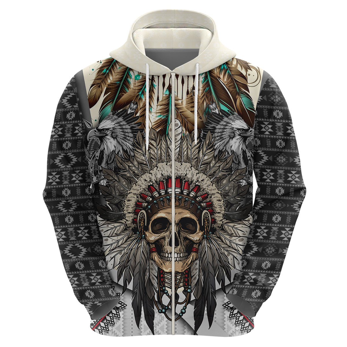 Native American Skull With Eagle Warriors Hoodie - Wonder Print Shop