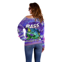 (Custom Personalised) Bass Fishing is Life Hook Sport Largemouth Purple Off Shoulder Sweater - Wonder Print Shop