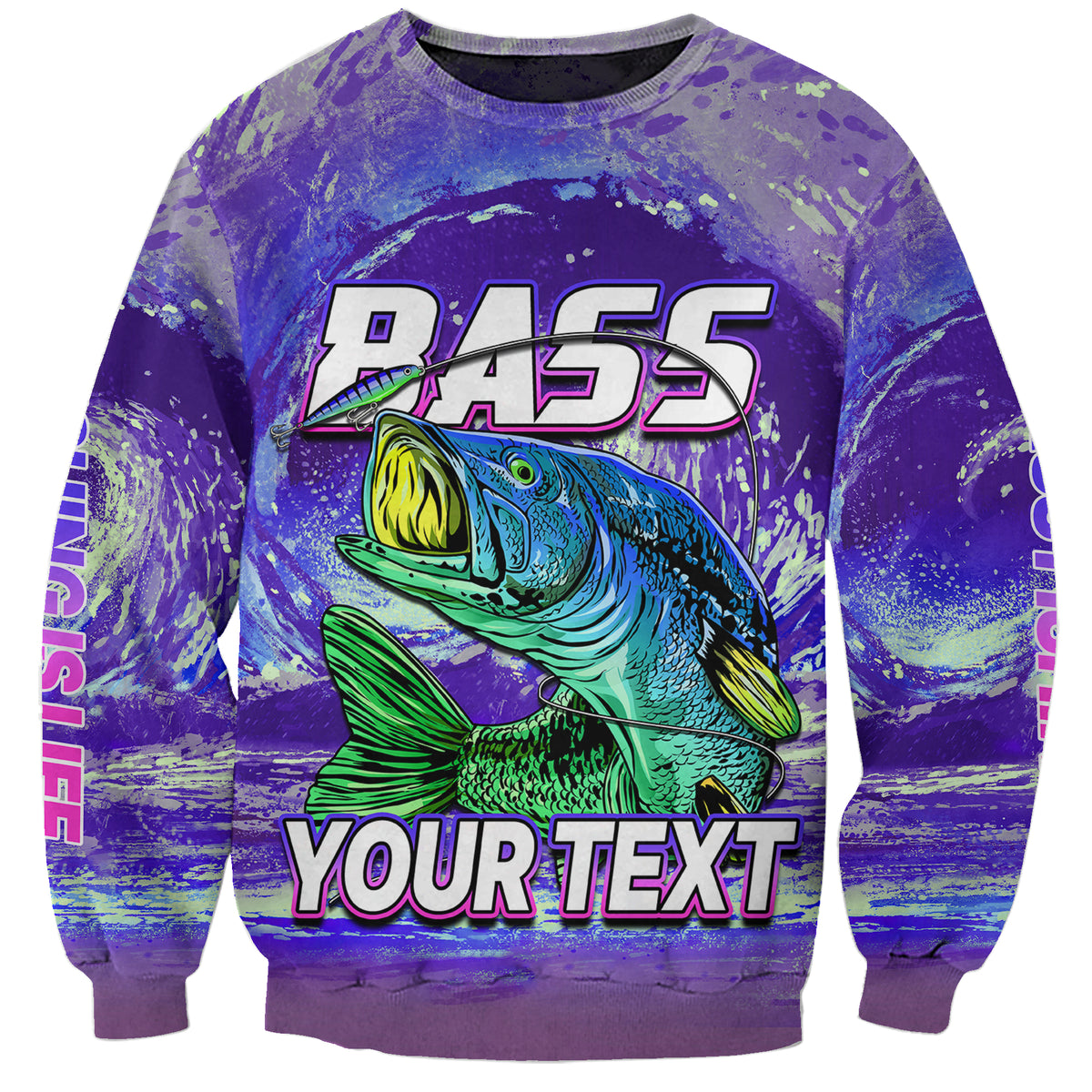 (Custom Personalised) Bass Fishing is Life Hook Sport Largemouth Purple Sweatshirt - Wonder Print Shop