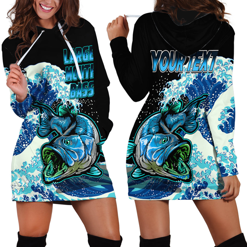 (Custom Personalised) Bass Fishing Blue Hoodie Dress - Wonder Print Shop