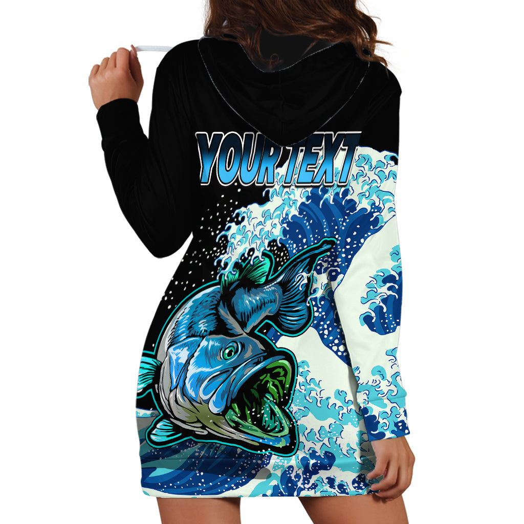 (Custom Personalised) Bass Fishing Blue Hoodie Dress - Wonder Print Shop