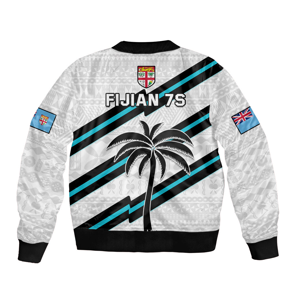Fiji Rugby Tapa Pattern Fijian 7s White Sleeve Zip Bomber Jacket - Wonder Print Shop