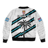 Fiji Rugby Tapa Pattern Fijian 7s White Sleeve Zip Bomber Jacket - Wonder Print Shop