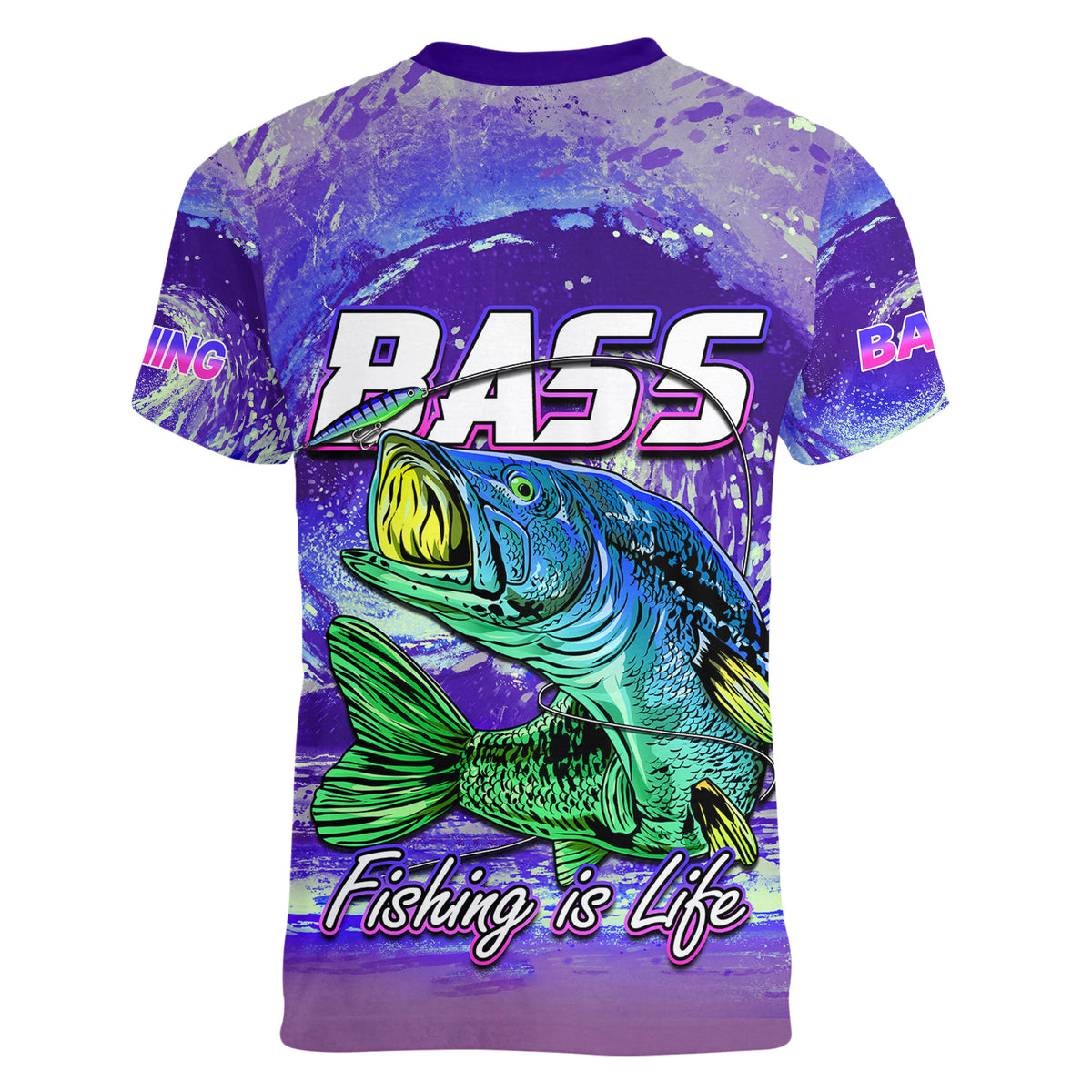(Custom Personalised) Bass Fishing is Life Hook Sport Largemouth Purple Women V Neck T Shirt - Wonder Print Shop