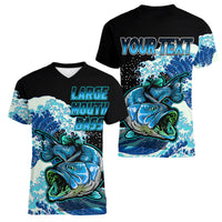 (Custom Personalised) Bass Fishing Blue Women V Neck T Shirt - Wonder Print Shop