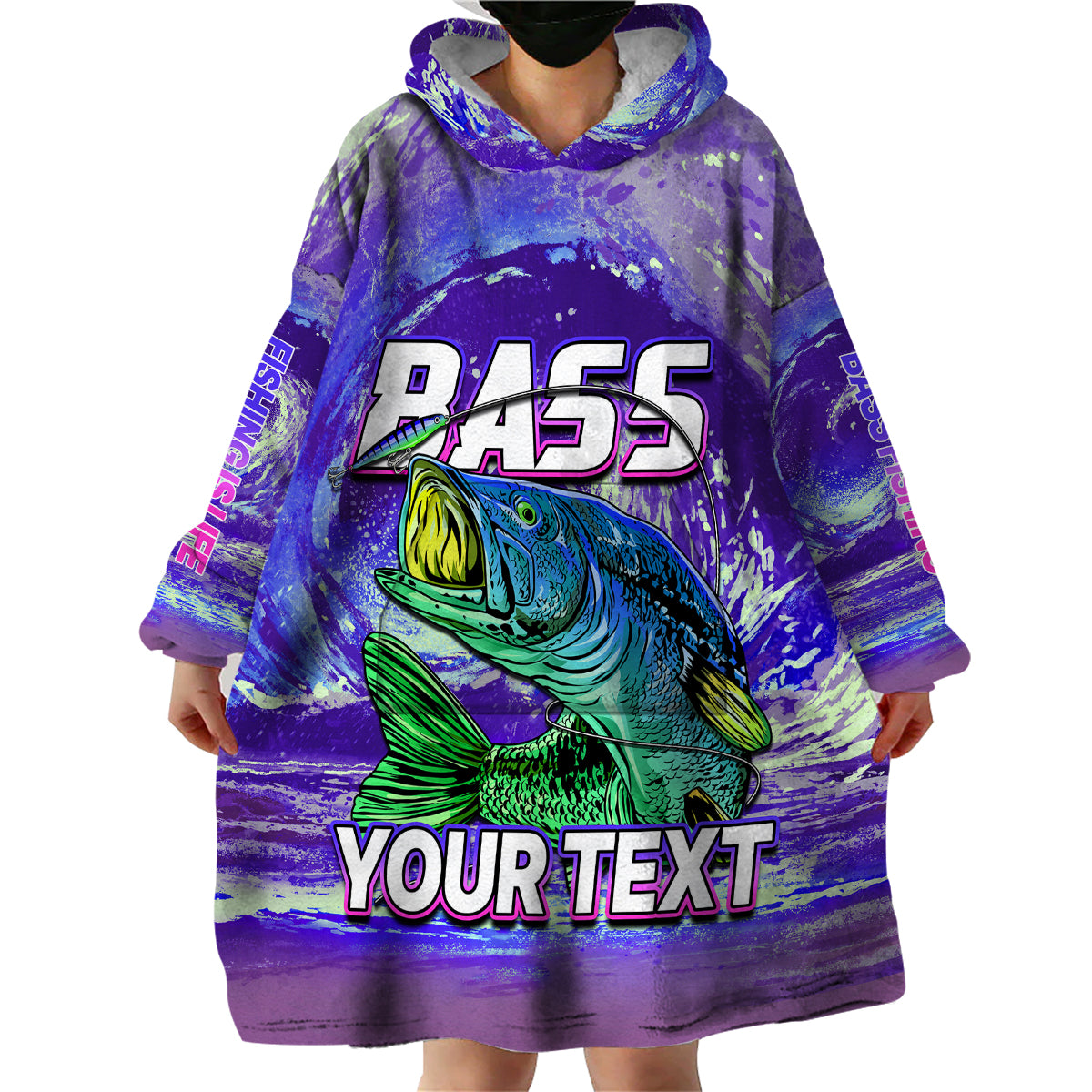 (Custom Personalised) Bass Fishing is Life Hook Sport Largemouth Purple Wearable Blanket Hoodie - Wonder Print Shop