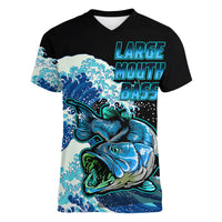 (Custom Personalised) Bass Fishing Blue Women V Neck T Shirt - Wonder Print Shop