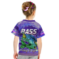 (Custom Personalised) Bass Fishing is Life Hook Sport Largemouth Purple Kid T Shirt - Wonder Print Shop