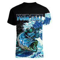 (Custom Personalised) Bass Fishing Blue Women V Neck T Shirt - Wonder Print Shop