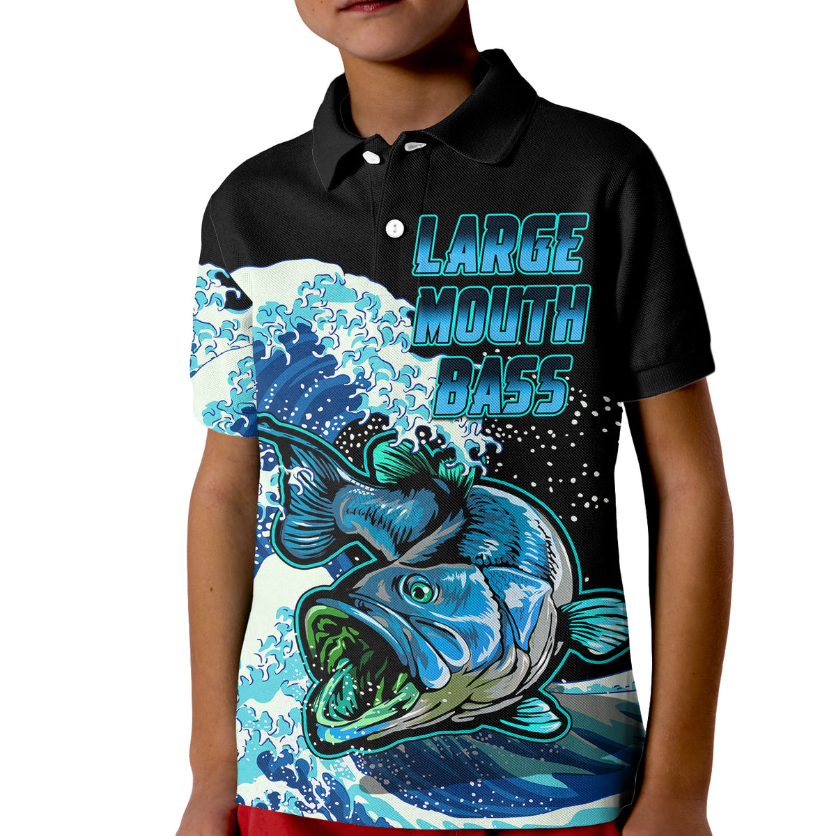 Custom Bass Fishing Blue Polo Shirt for Kid - Wonder Print Shop