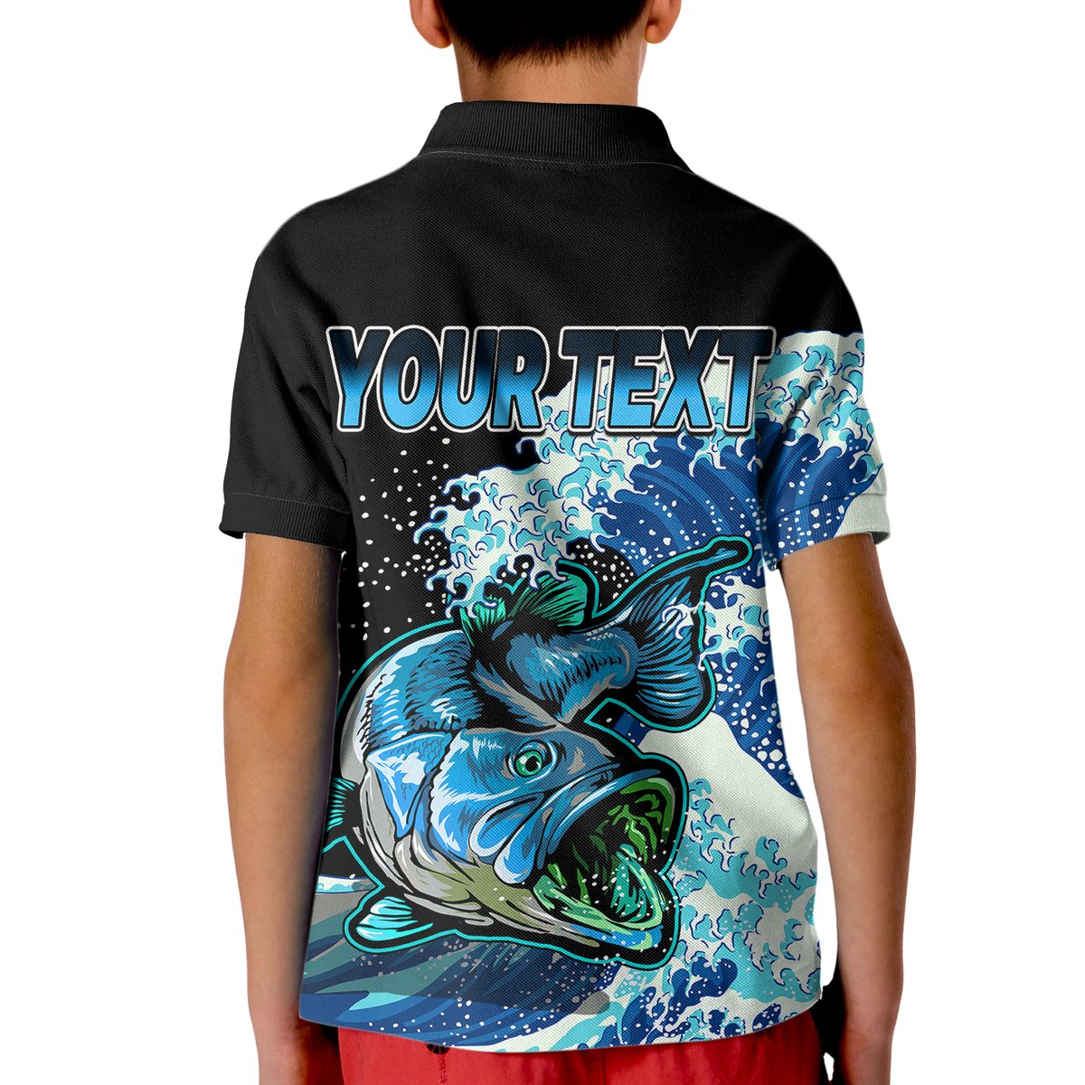Custom Bass Fishing Blue Polo Shirt for Kid - Wonder Print Shop