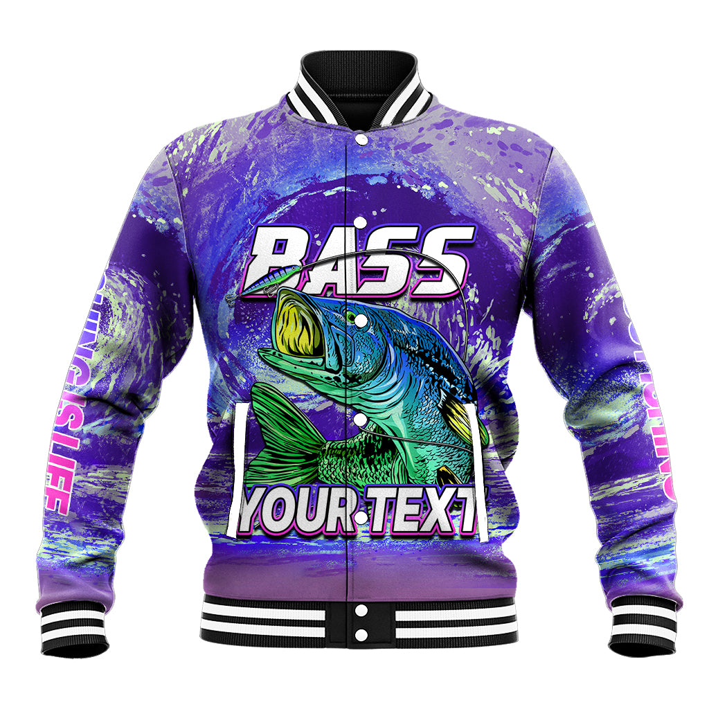 (Custom Personalised) Bass Fishing is Life Hook Sport Largemouth Purple Baseball Jacket LT9 - Wonder Print Shop