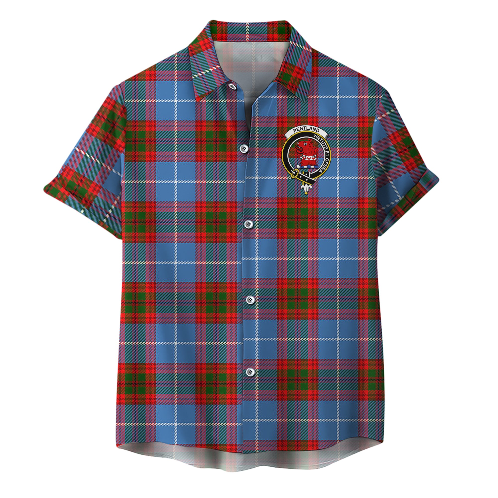 scottish-pentland-clan-crest-tartan-hawaiian-shirt