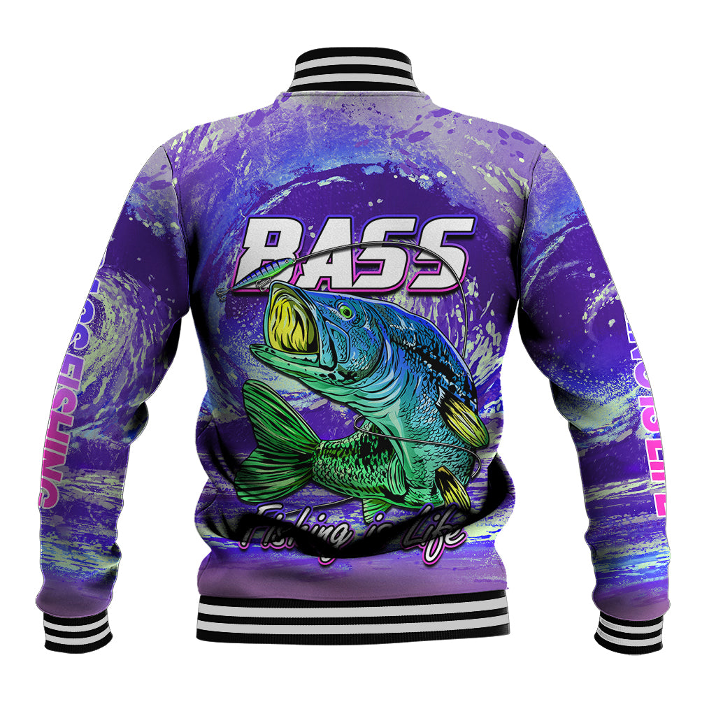 (Custom Personalised) Bass Fishing is Life Hook Sport Largemouth Purple Baseball Jacket LT9 - Wonder Print Shop