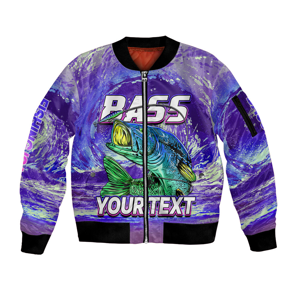 (Custom Personalised) Bass Fishing is Life Hook Sport Largemouth Purple Sleeve Zip Bomber Jacket - Wonder Print Shop