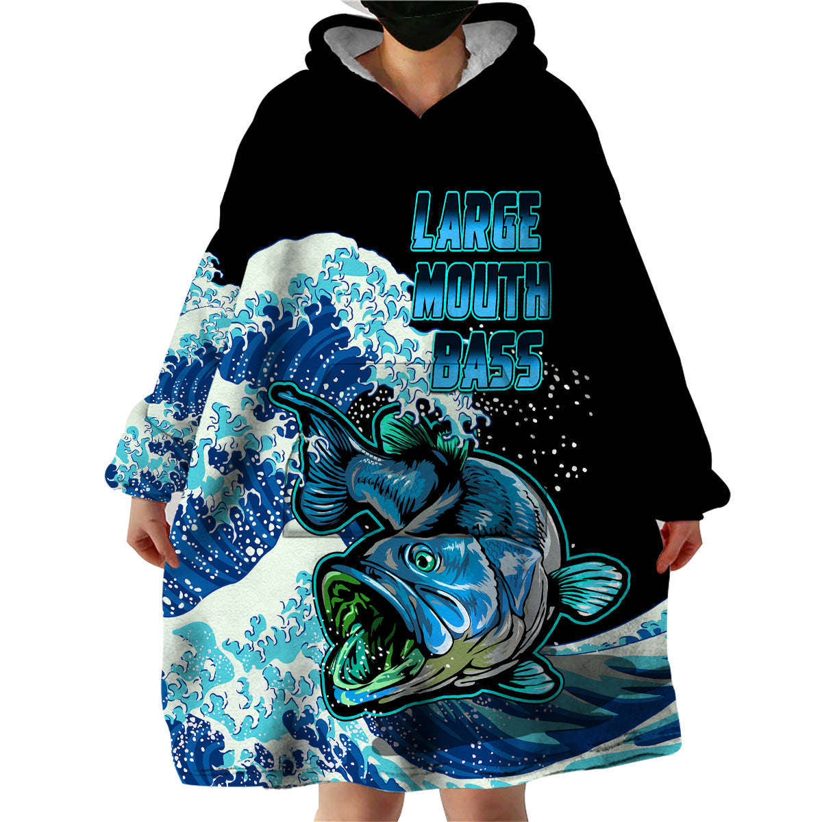(Custom Personalised) Bass Fishing Blue Wearable Blanket Hoodie - Wonder Print Shop