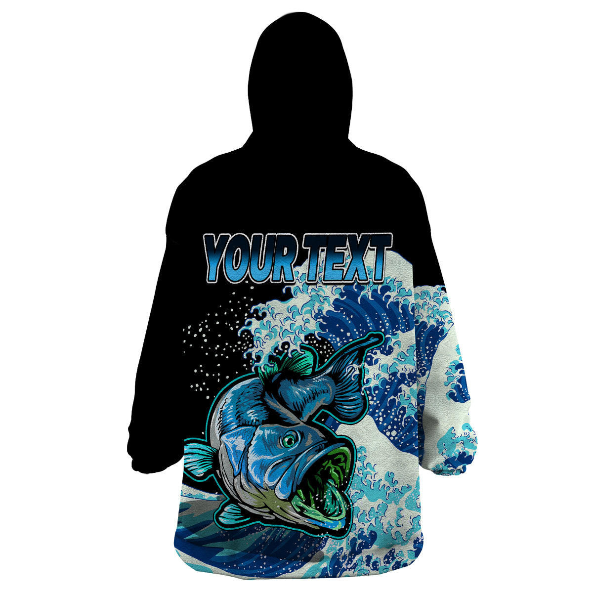 (Custom Personalised) Bass Fishing Blue Wearable Blanket Hoodie - Wonder Print Shop