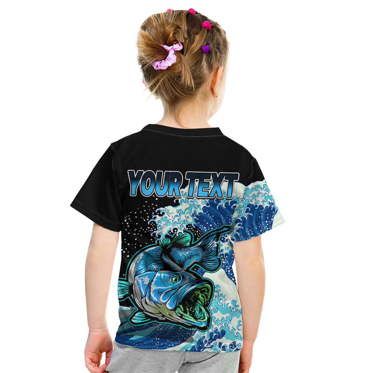 (Custom Personalised) Bass Fishing Blue Kid T Shirt - Wonder Print Shop