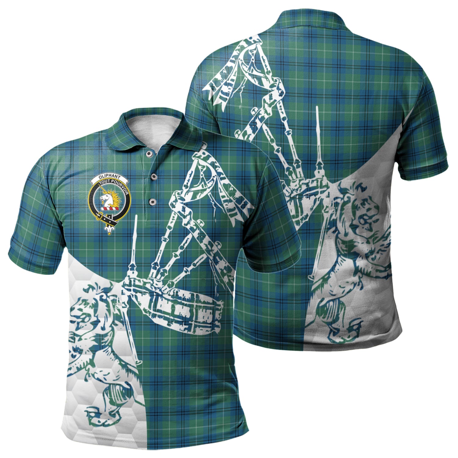 scottish-oliphant-ancient-clan-crest-tartan-polo-shirt-lion-and-bagpipes-style
