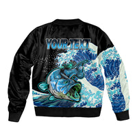 (Custom Personalised) Bass Fishing Blue Sleeve Zip Bomber Jacket - Wonder Print Shop