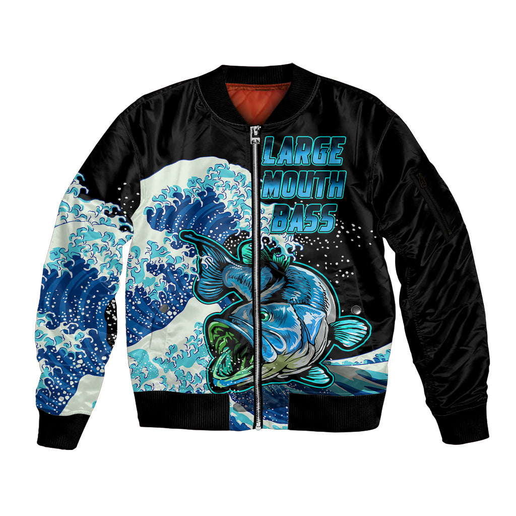 (Custom Personalised) Bass Fishing Blue Sleeve Zip Bomber Jacket - Wonder Print Shop