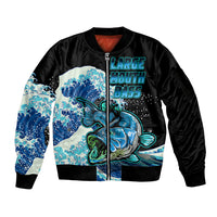 (Custom Personalised) Bass Fishing Blue Sleeve Zip Bomber Jacket - Wonder Print Shop