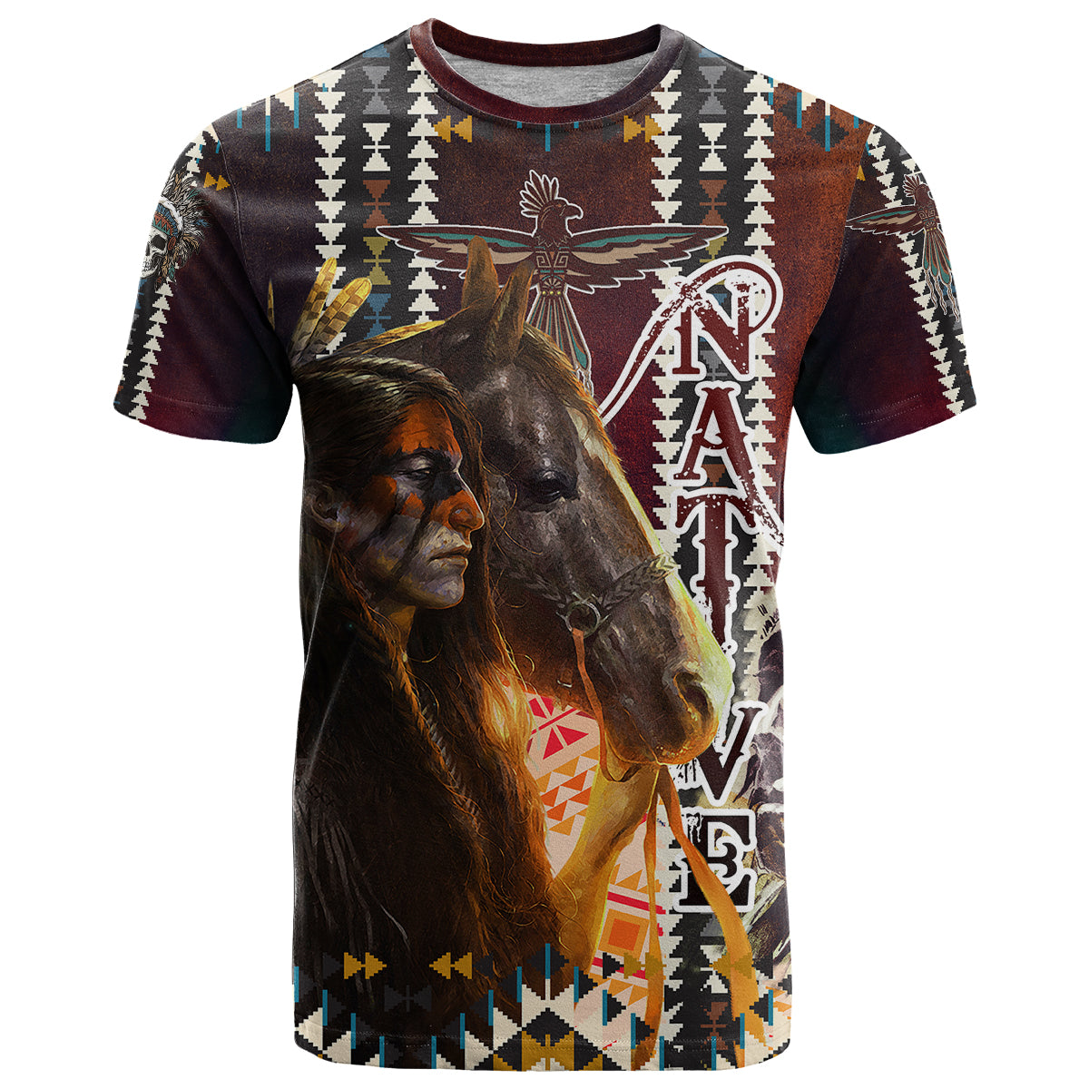 Native American Horse Painting Skull and Eagle Navajo Style T Shirt - Wonder Print Shop