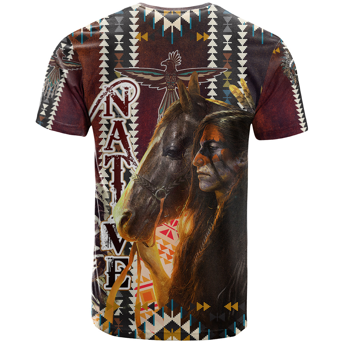 Native American Horse Painting Skull and Eagle Navajo Style T Shirt - Wonder Print Shop