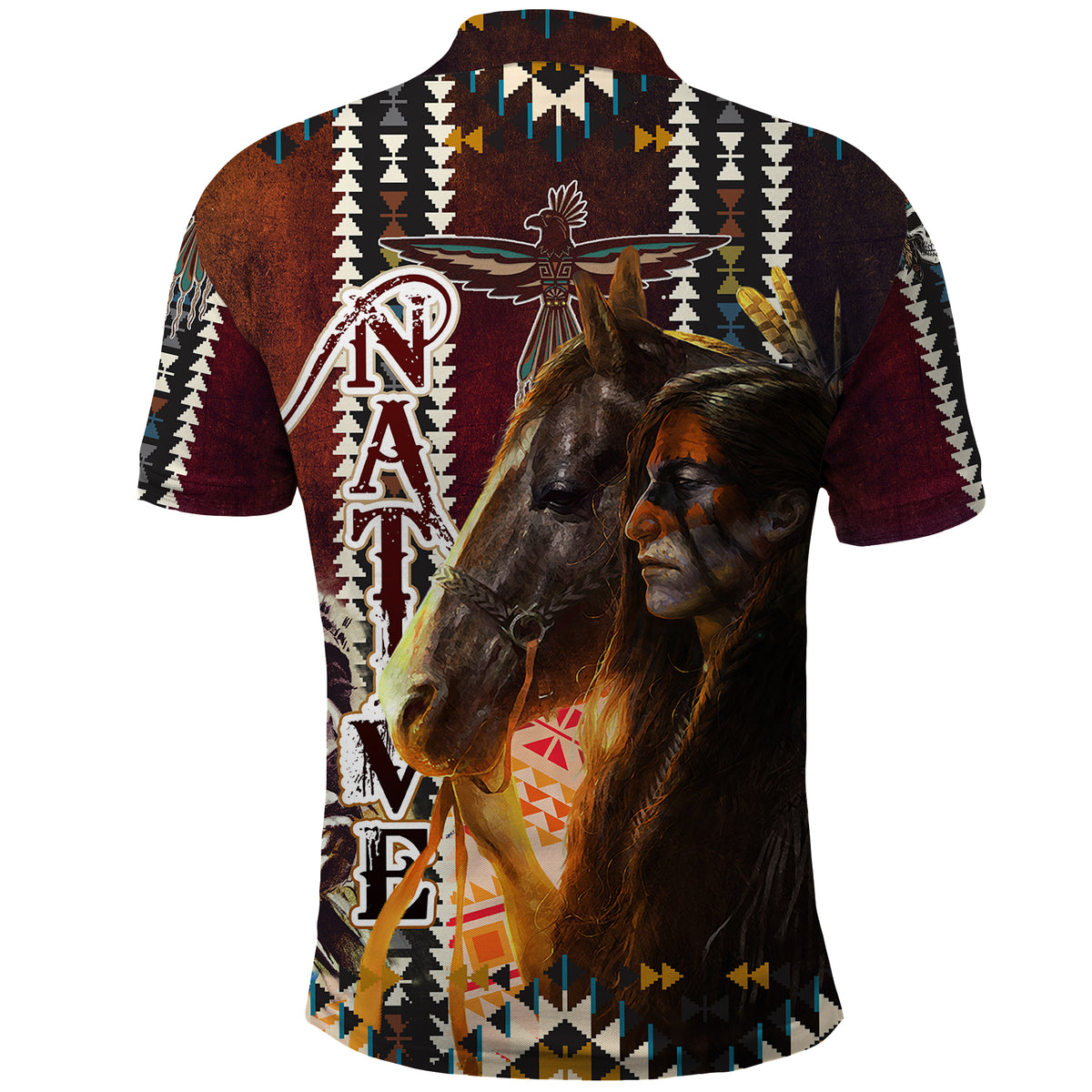 Native American Horse Painting Skull and Eagle Navajo Style Polo Shirt - Wonder Print Shop