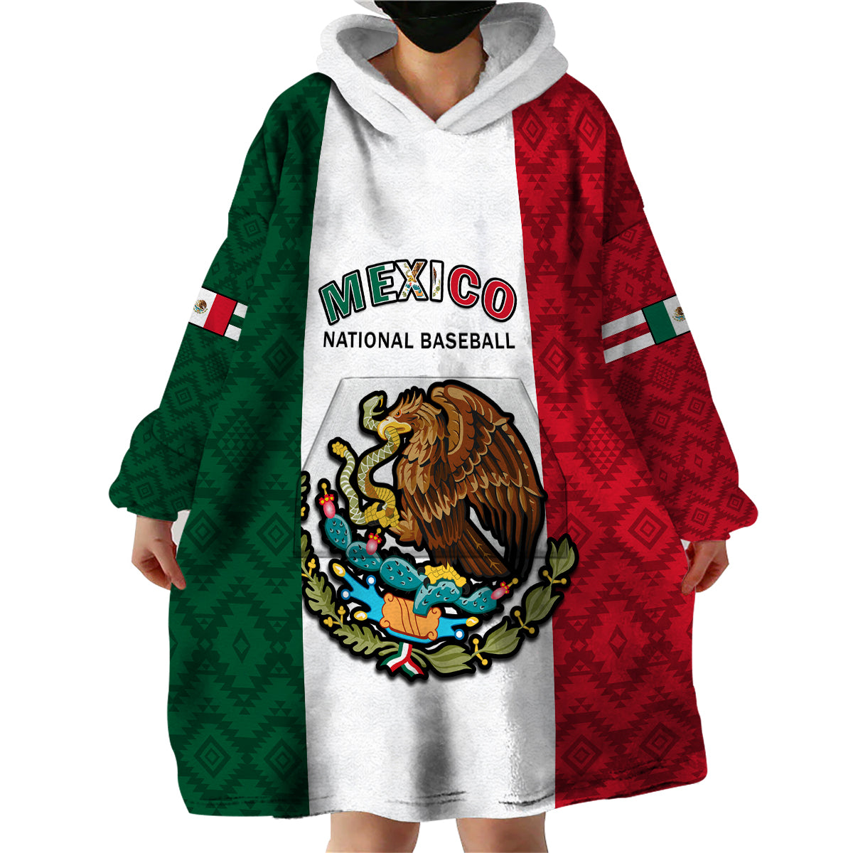 (Custom Text And Number) Mexico 2023 Baseball Mexican Art Flag Style Wearable Blanket Hoodie - Wonder Print Shop