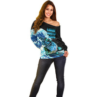 Largemouth Bass Fishing Blue Off Shoulder Sweater - Wonder Print Shop