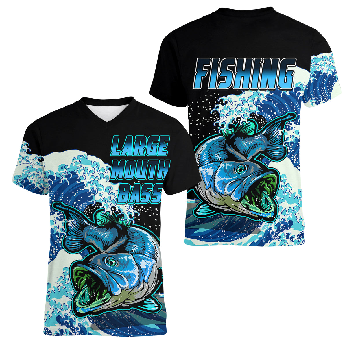 Largemouth Bass Fishing Blue Women V Neck T Shirt - Wonder Print Shop