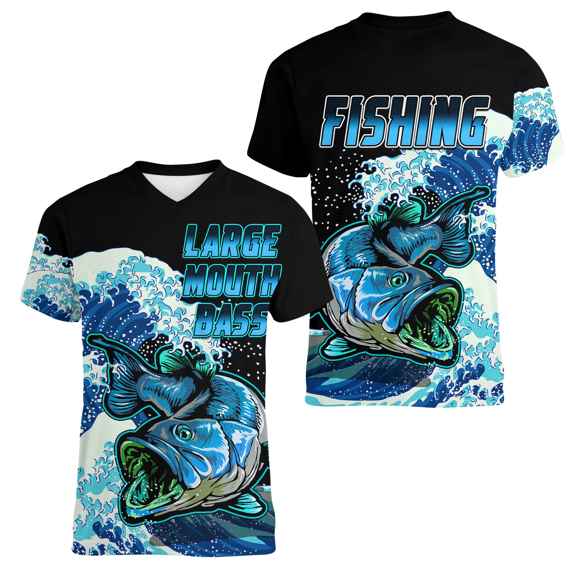Largemouth Bass Fishing Blue Women V Neck T Shirt - Wonder Print Shop