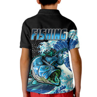 Largemouth Bass Fishing Polo Shirt Blue for Kid - Wonder Print Shop