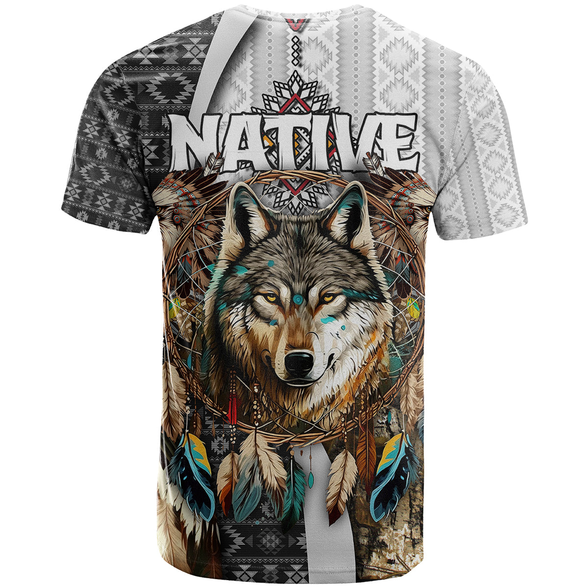 Native American Wolf Dreamcatcher with Eagles Feathers T Shirt - Wonder Print Shop