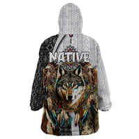 Native American Wolf Dreamcatcher with Eagles Feathers Wearable Blanket Hoodie - Wonder Print Shop