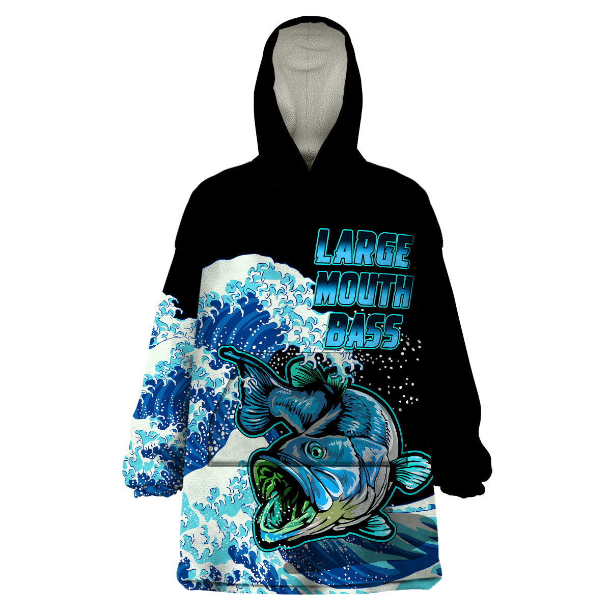 Largemouth Bass Fishing Blue Wearable Blanket Hoodie - Wonder Print Shop